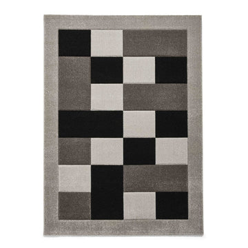 Brooklyn BRK04 Modern Geometric Patchwork Blocks Border Soft Carved Durable Short Pile Grey/DarkGrey/Cream Rug-Think Rugs-Rug Love - The Most Loved Rug Store